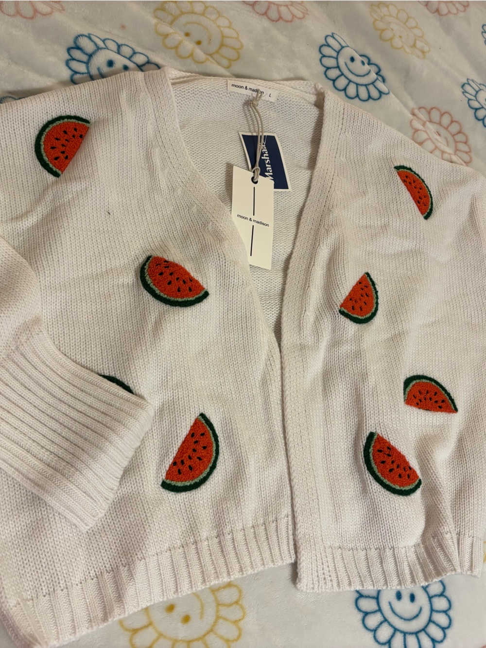 moon & madison White Watermelon Embroidered Cardigan